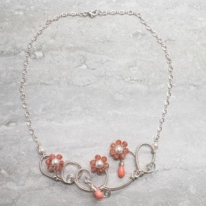 Stunning Coral Flower vine necklace